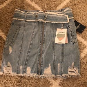 Distressed Denim Skirt with Belt from Forever 21